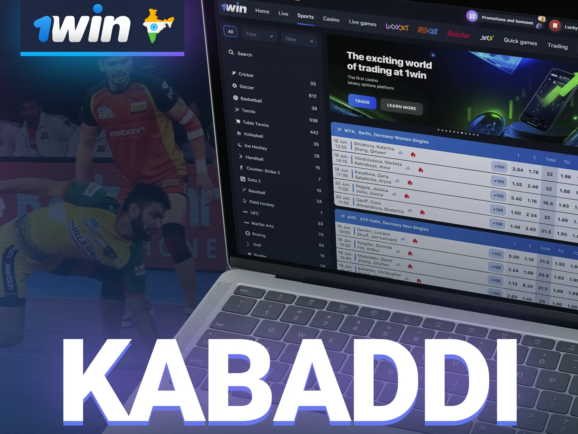 Wide range of kabaddi matches for betting at 1win.