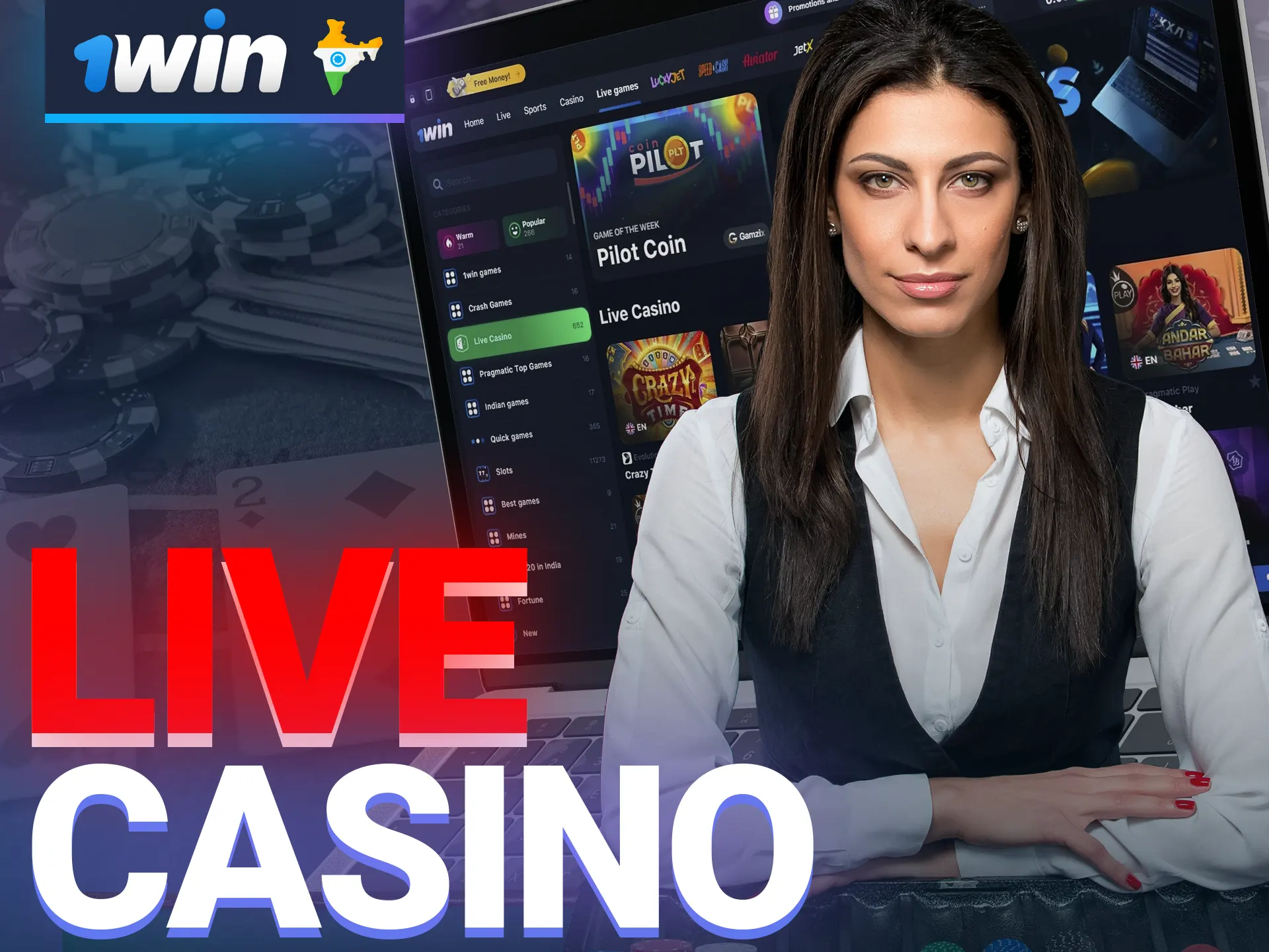 Wide range of live games at 1win casino.