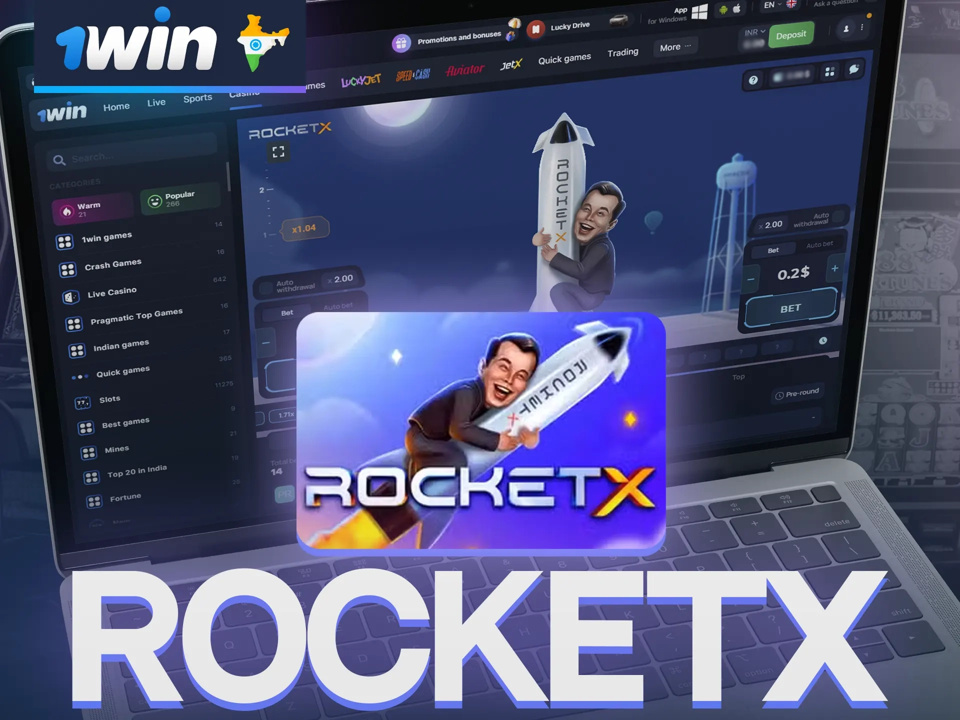 Play Rocket X 1win game with bonus.