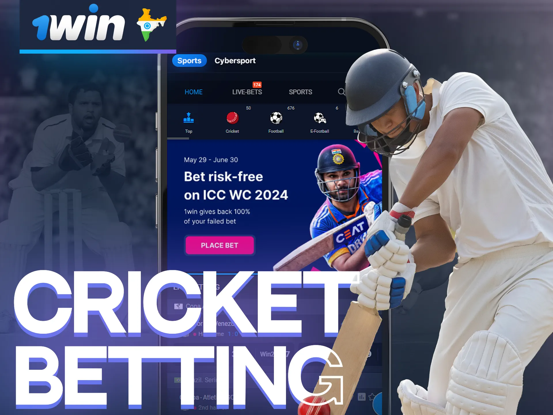 You can bet on cricket via 1win app anywhere.