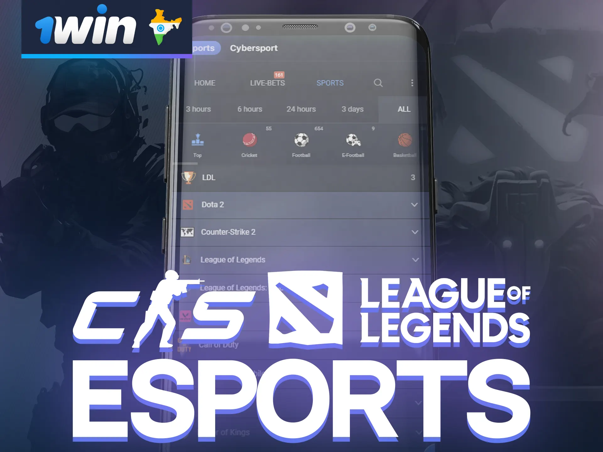 Place a bets on CS2, Dota 2, League of Legends via 1win app for betting.