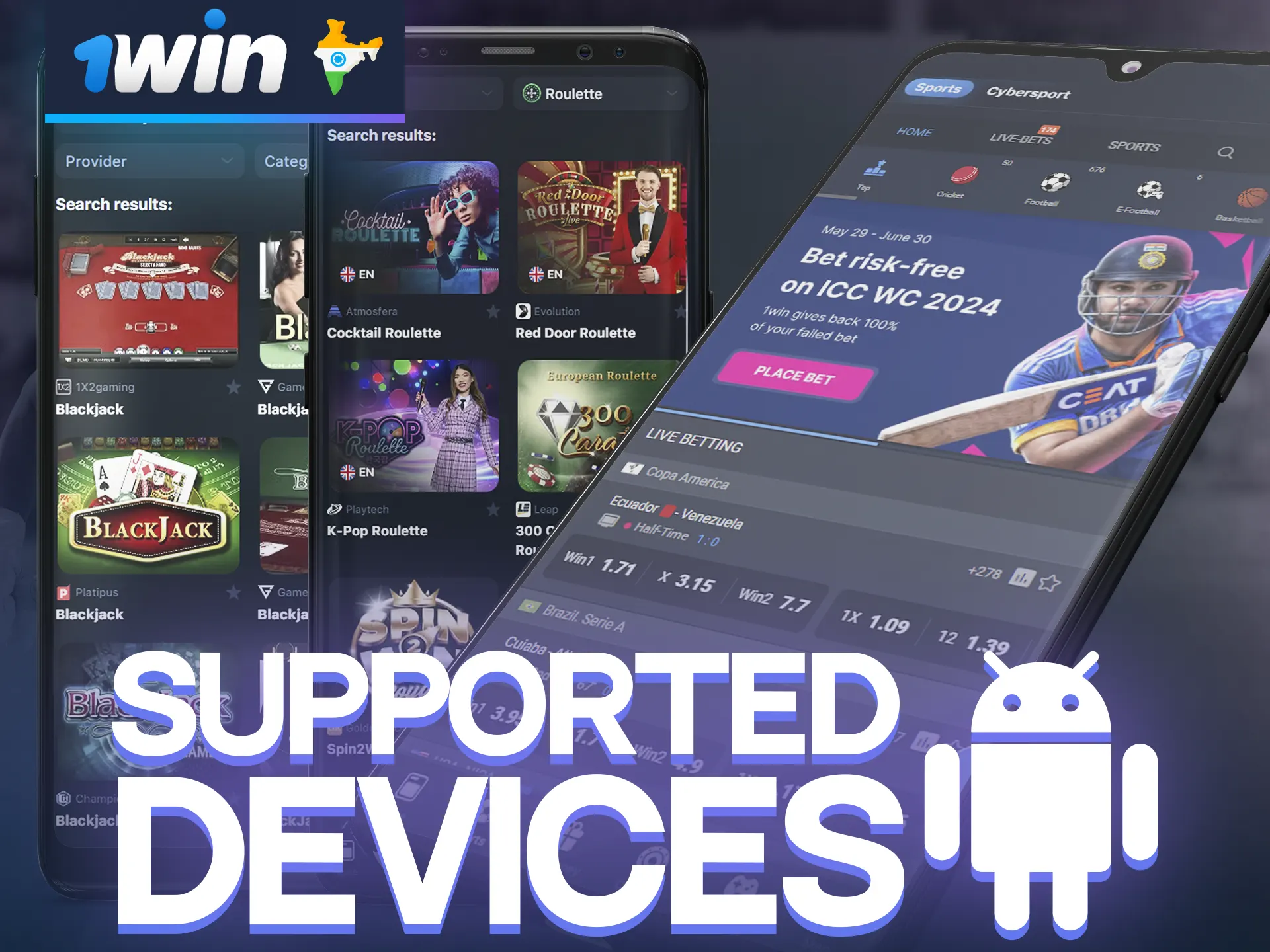 List of supported devices by 1win app.