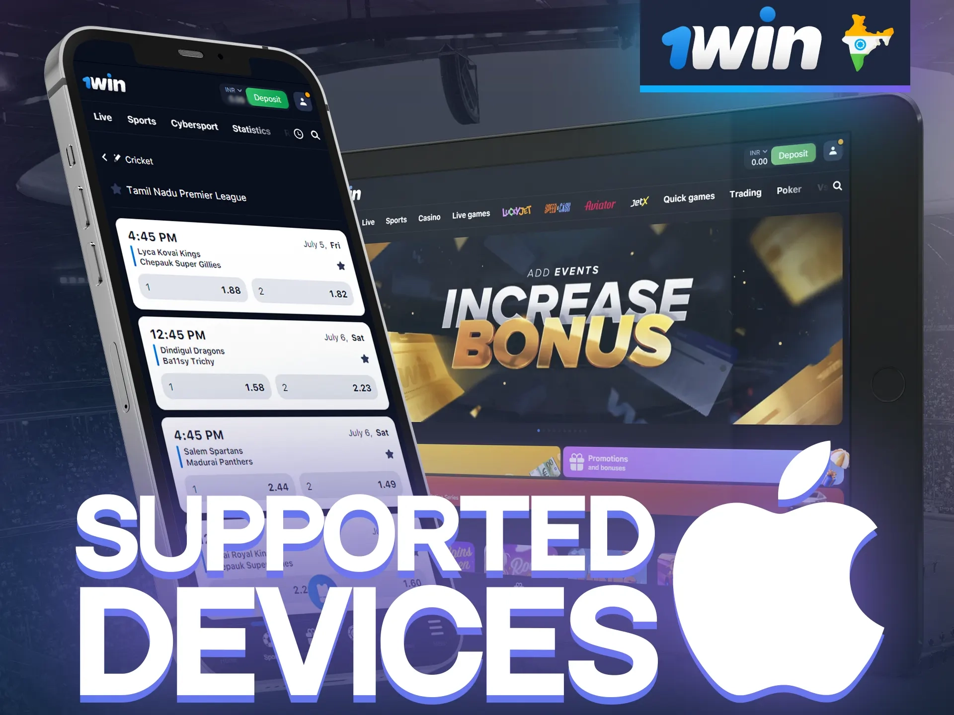 List of supported iOS devices for 1win app.