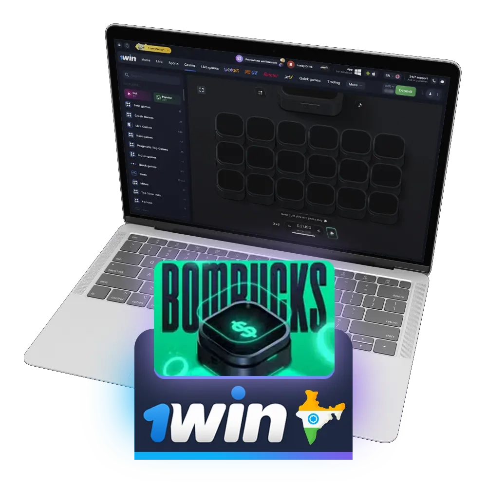 Avoid bombs to become a winner in the game Bombucks at 1win.