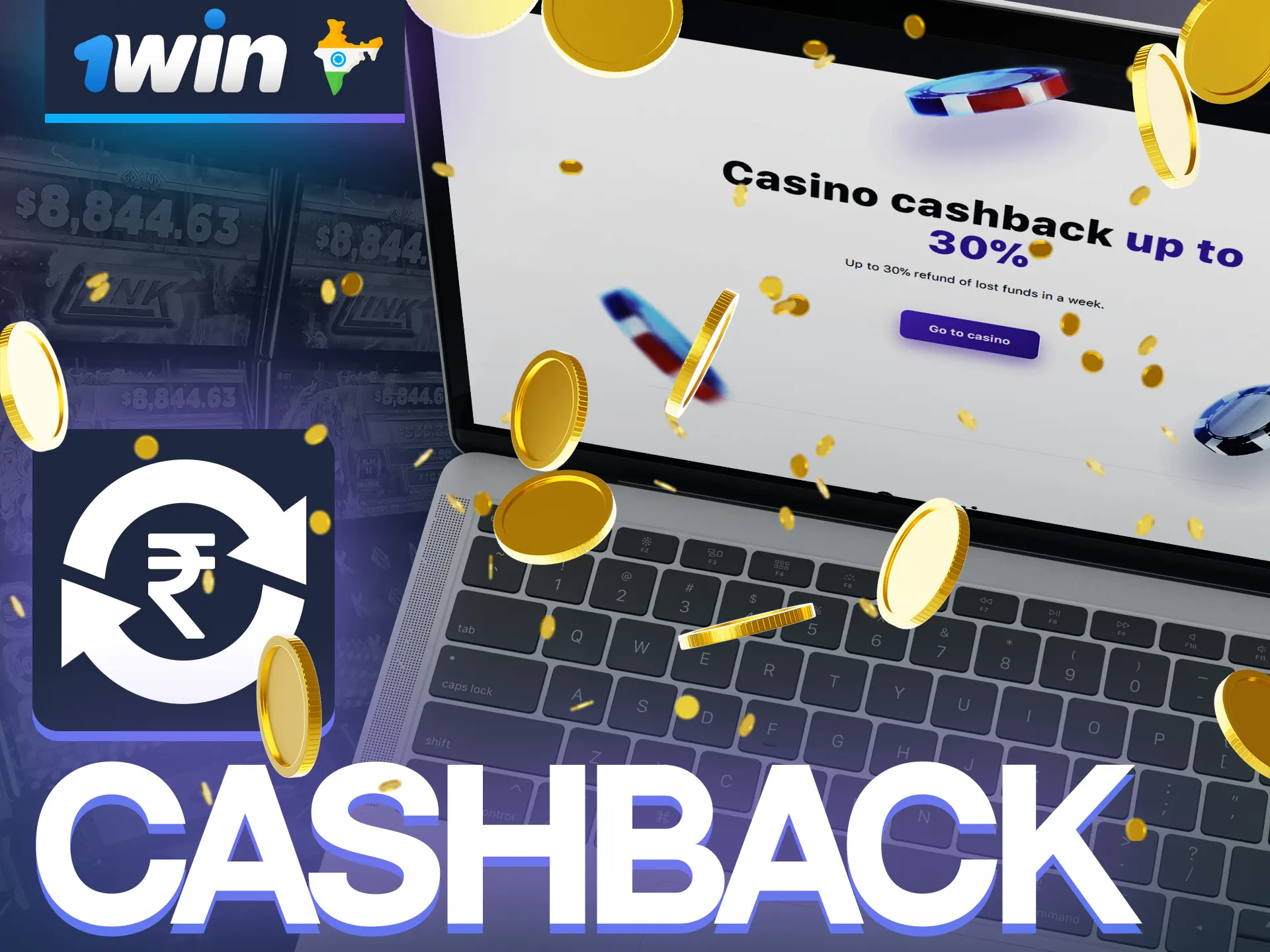 Get 1win cashback 30% for money lost in a week.