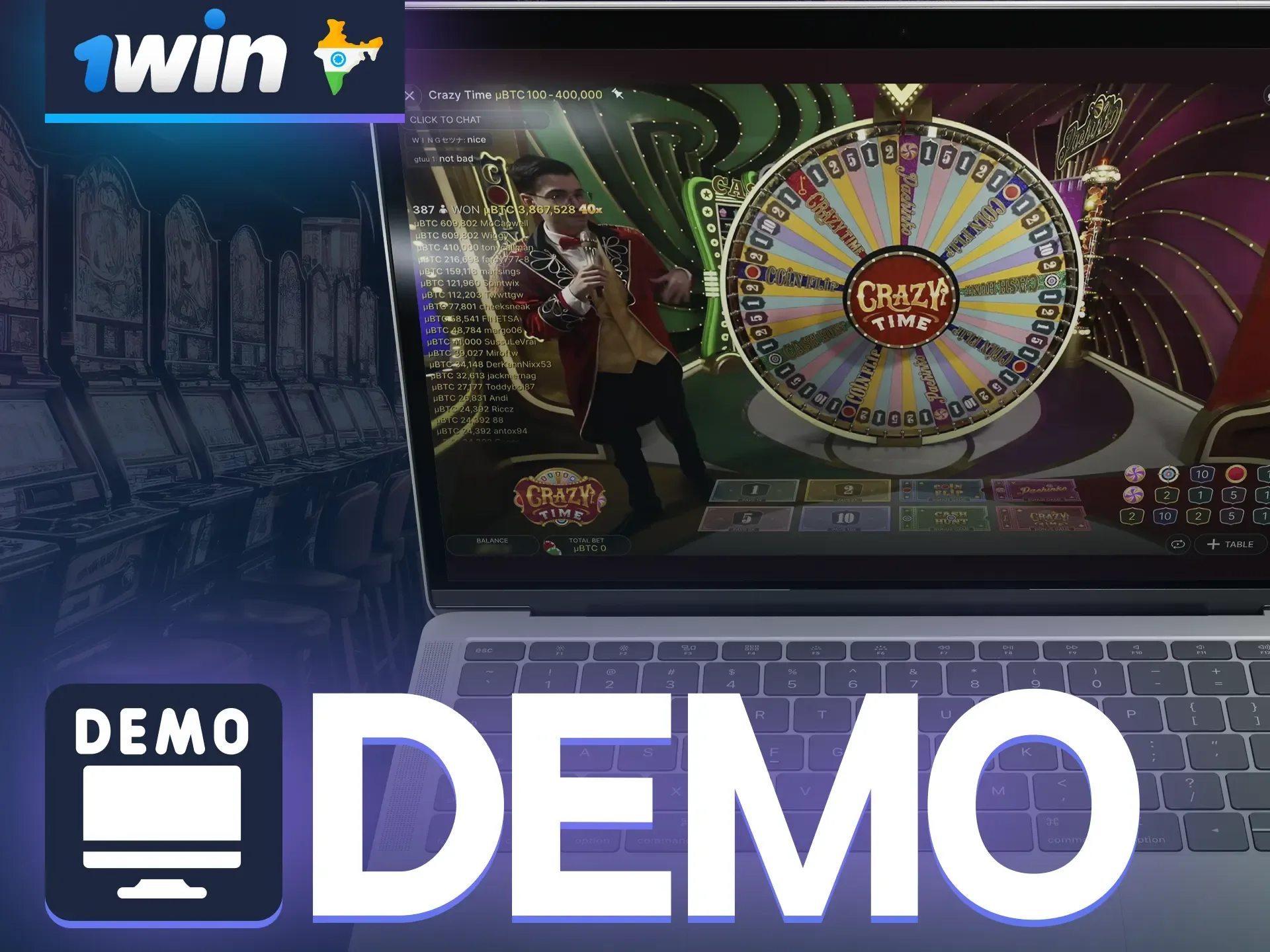 Get practice playing Crazy Time at 1win with the demo version of the game.