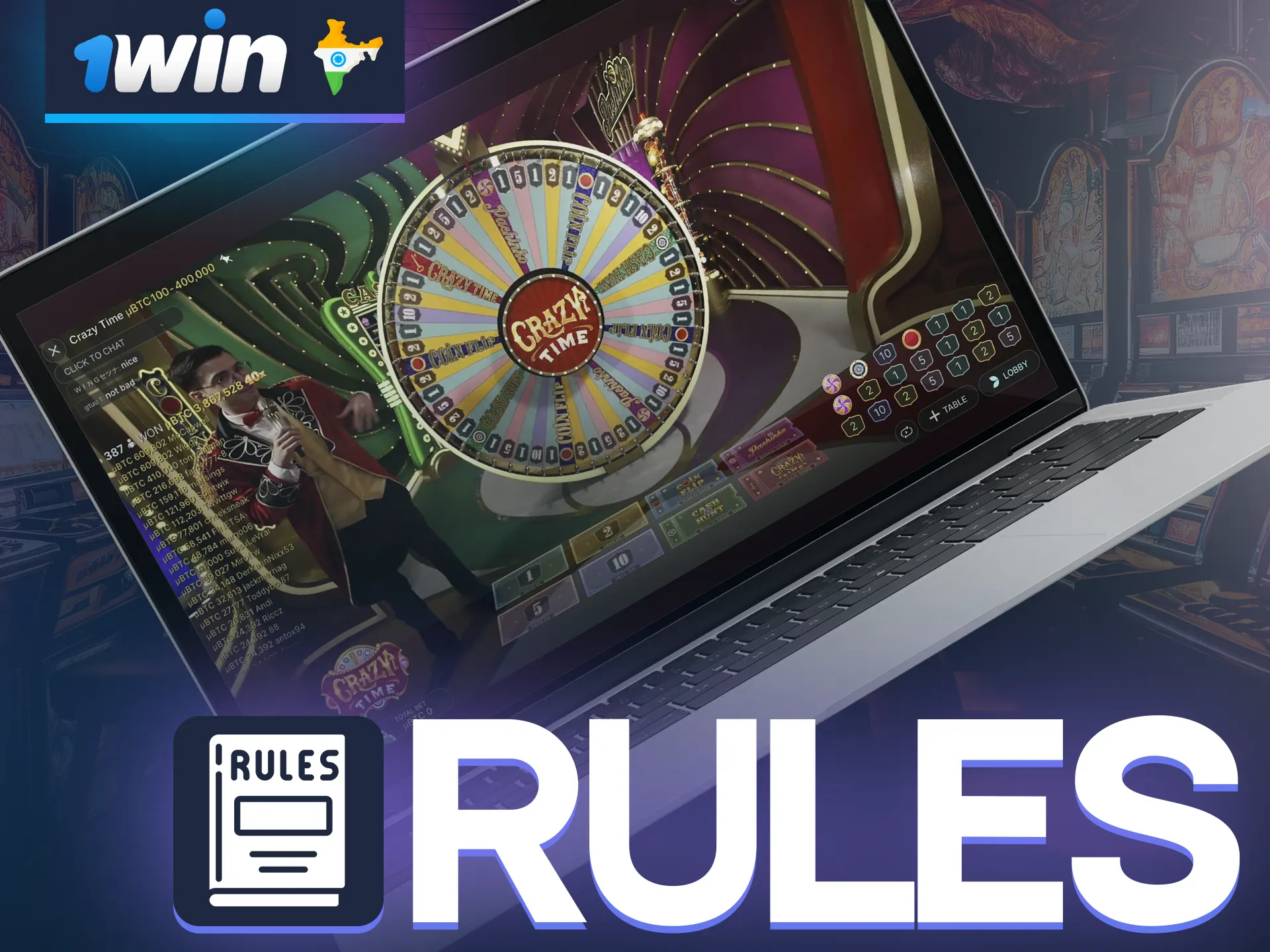 Find out information about the rules and bonus rounds of the Crazy Time game at 1win.