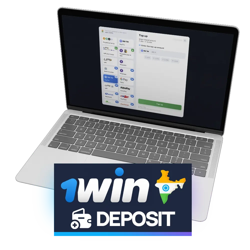 Available payment systems for Indian users on the 1win website.