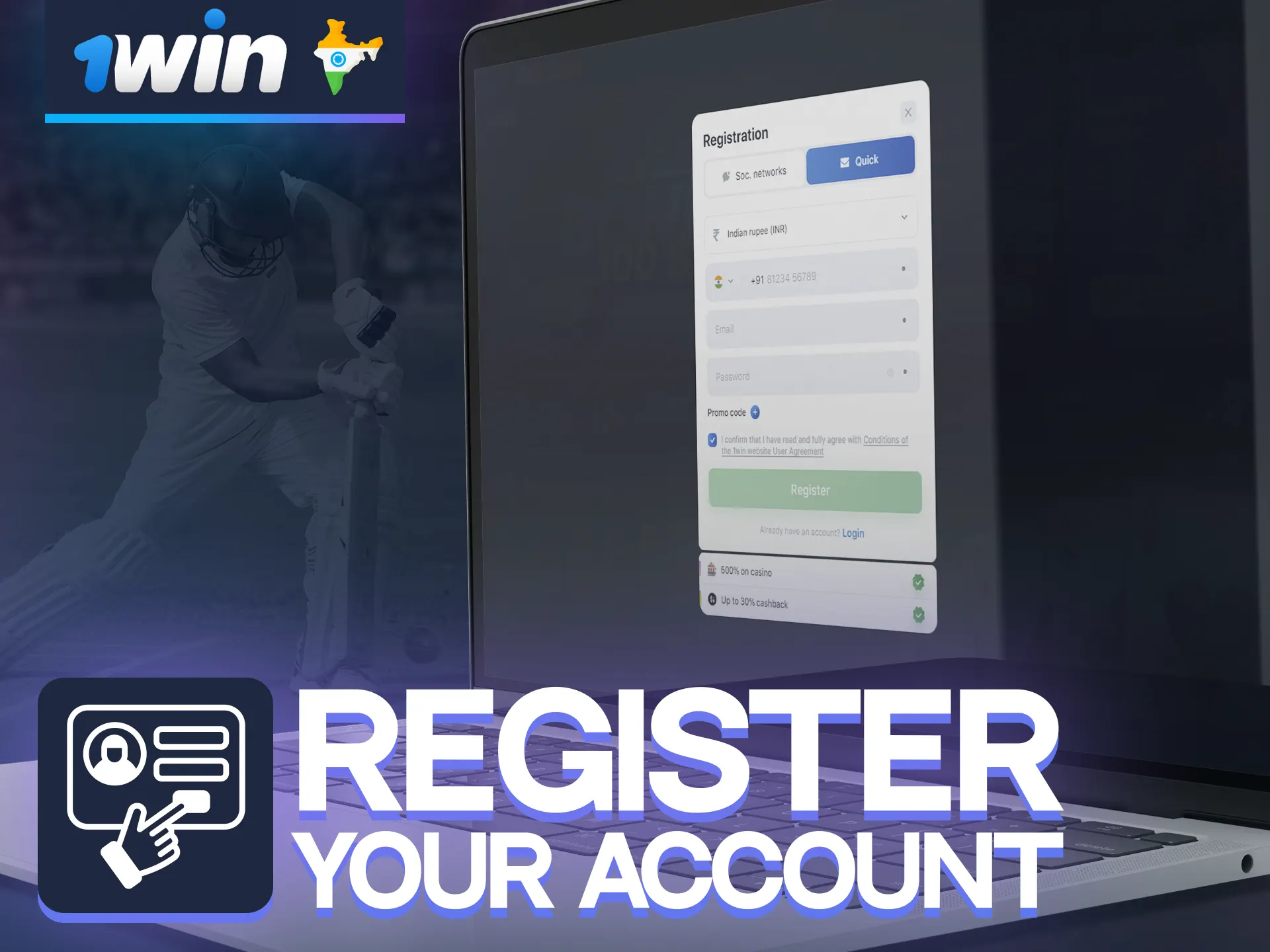 Register account at 1win website India and Get a Bonus.