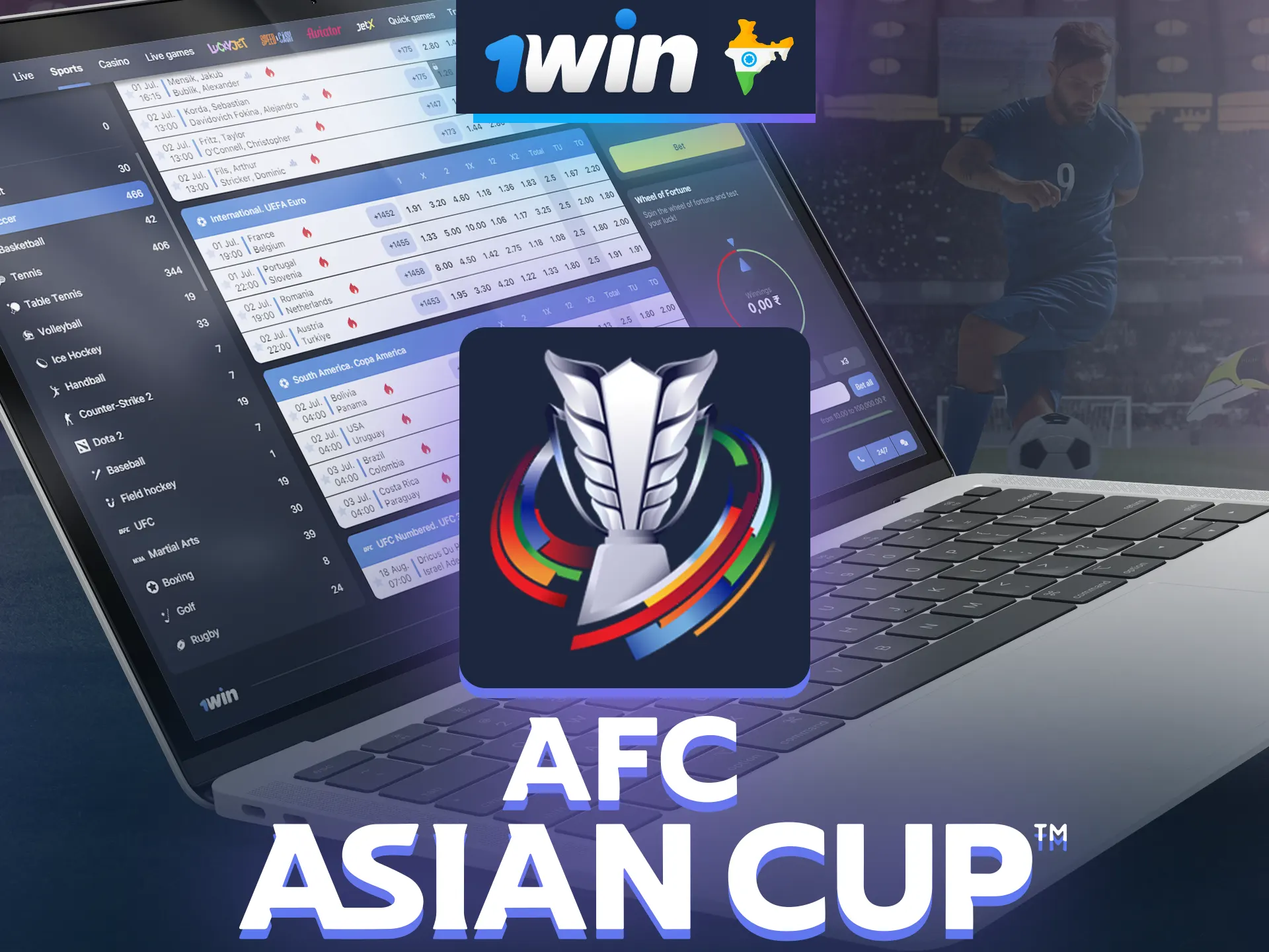 Football betting on the popular tournament taking place in Asia can be done at 1win.