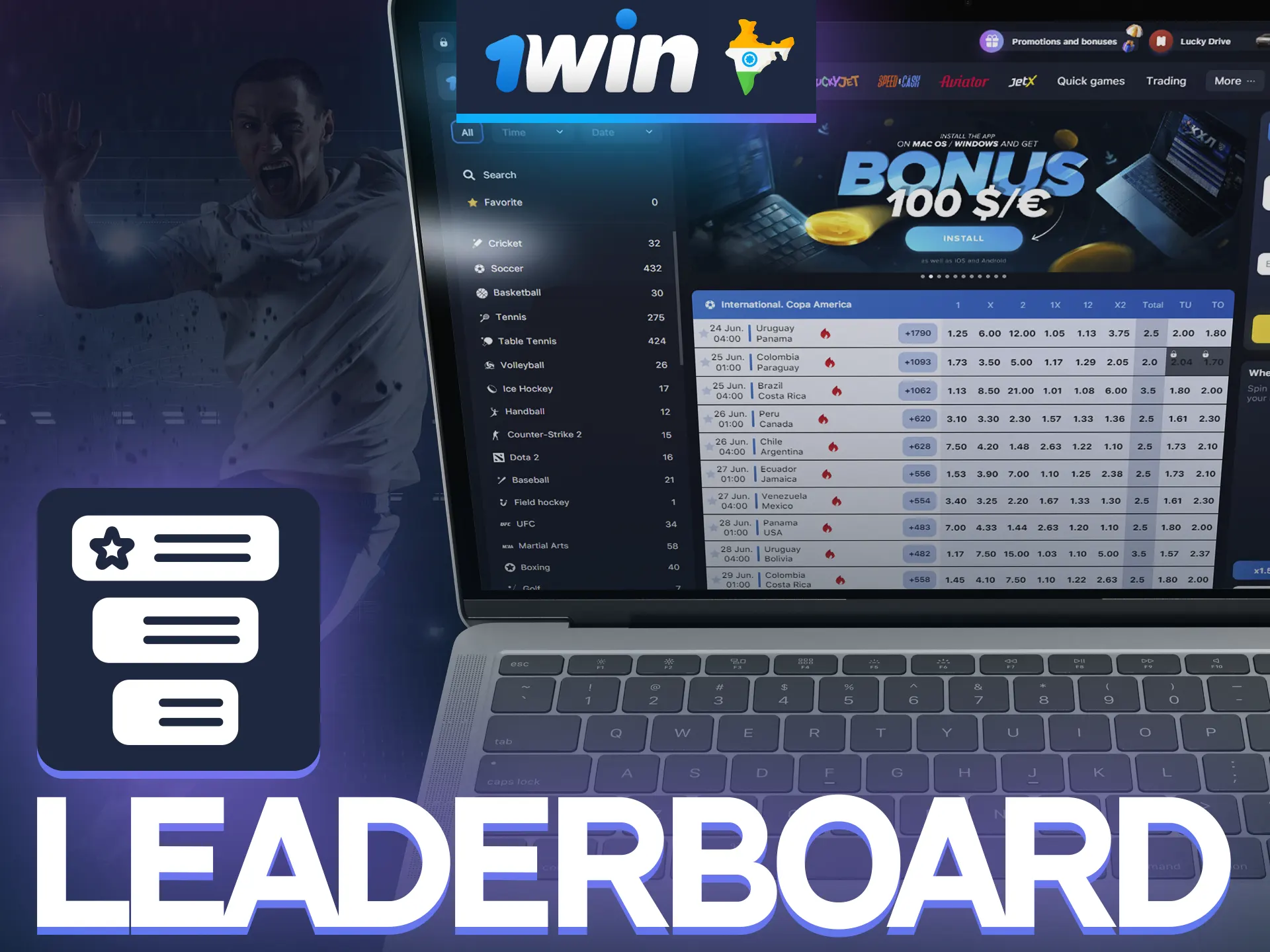 Find yourself among the betting leaders on the 1win platform.