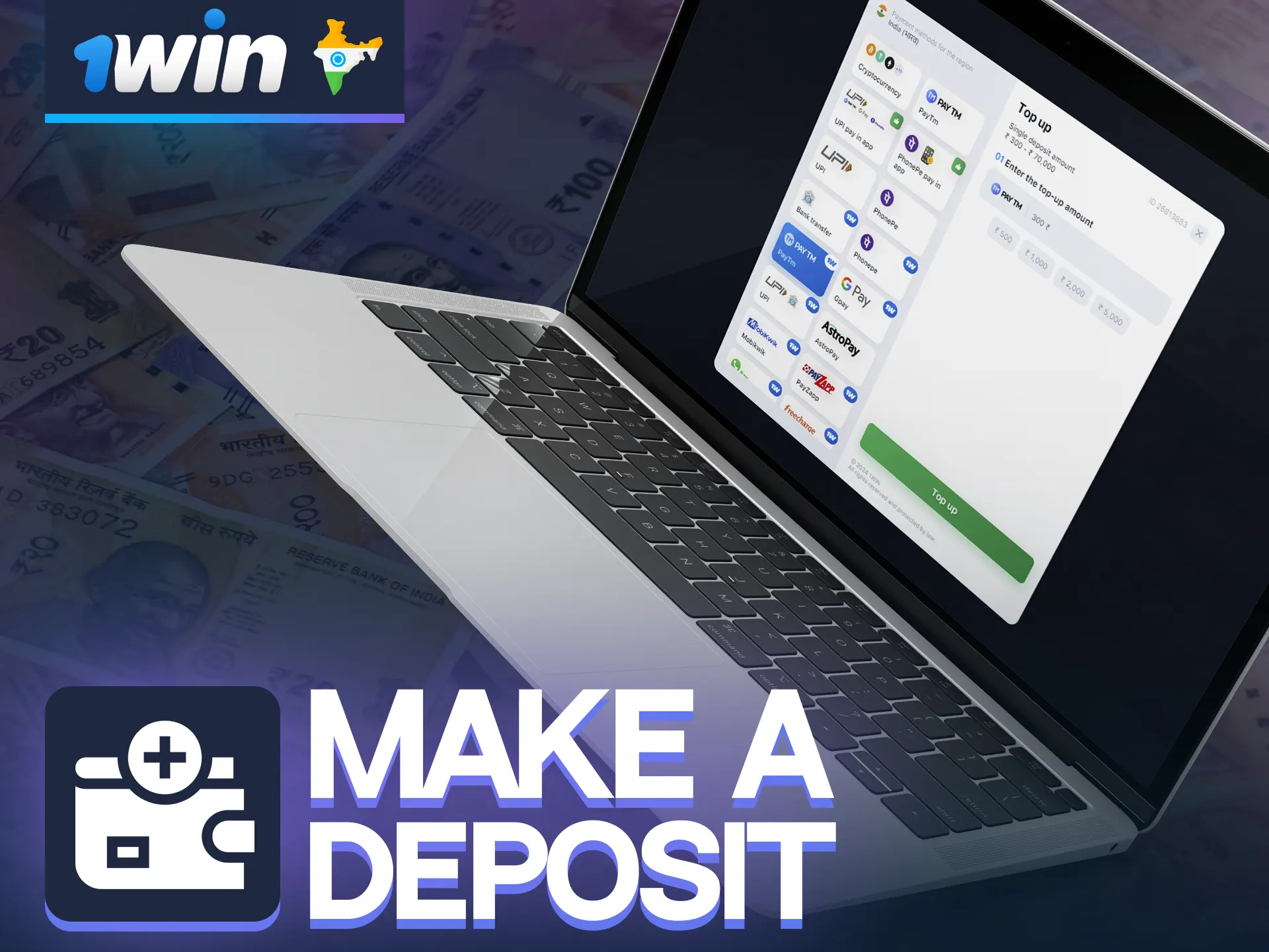 Then you have to deposit funds by confirming your identity on 1win platform.