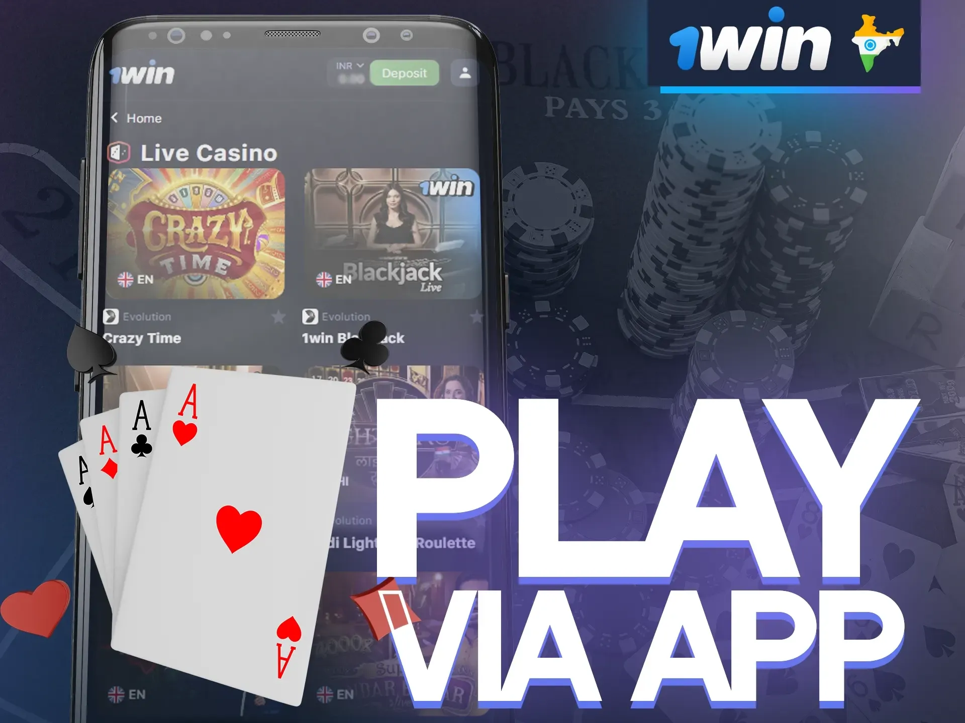 Thanks to good optimisation, you will enjoy playing live games at 1win app.