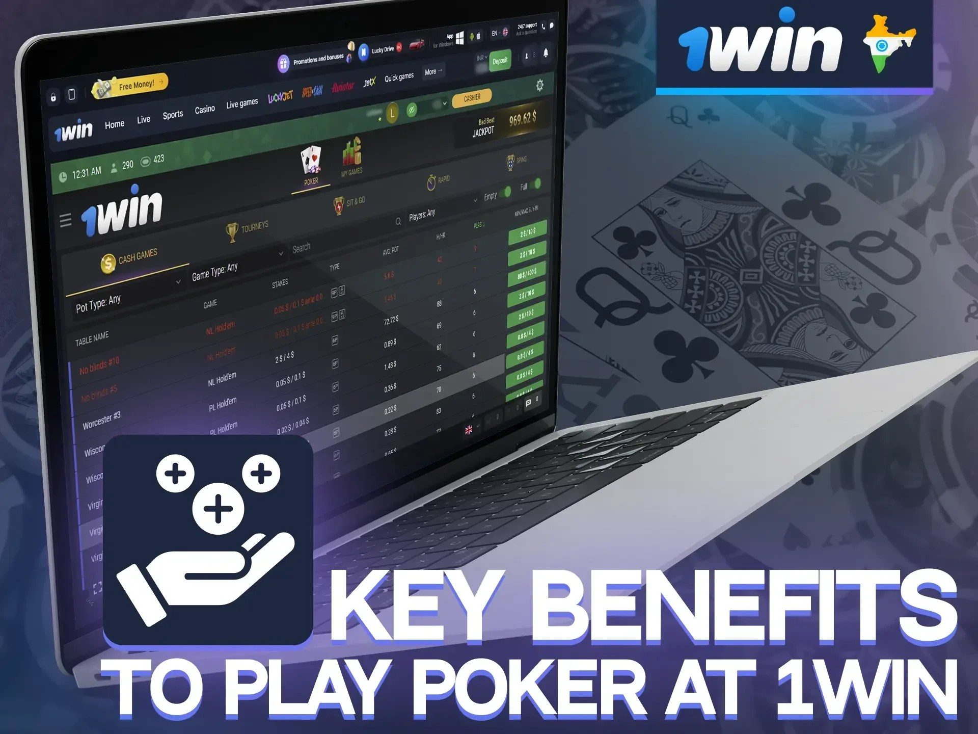 Choose 1win and win big money in Poker game.