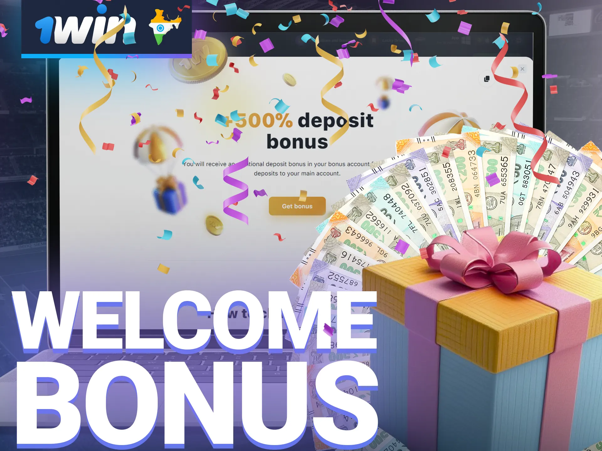 Get welcome bonus and free spins afeter registration at 1win.