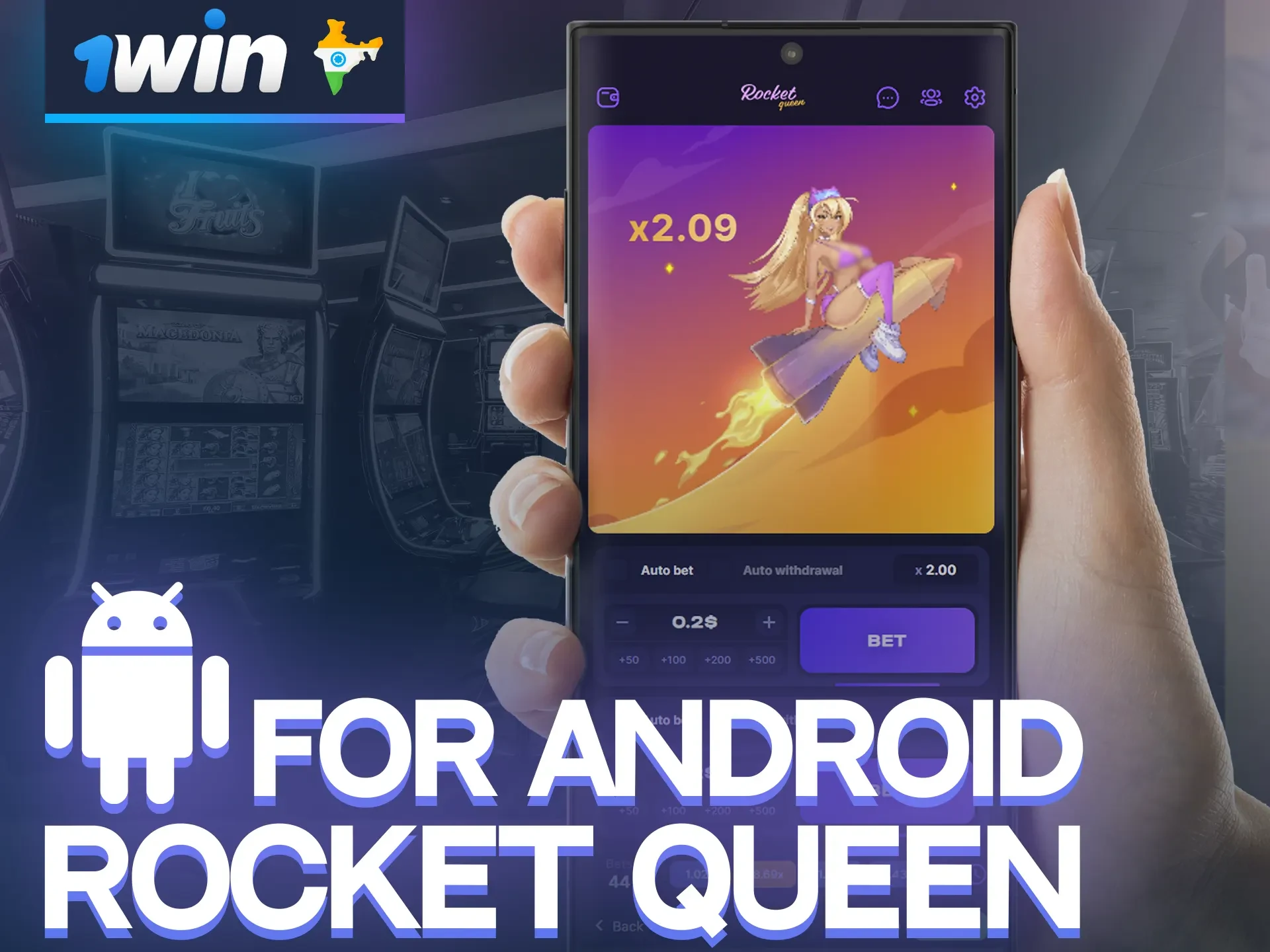 Win in Rocket Queen via the 1win app for Android.