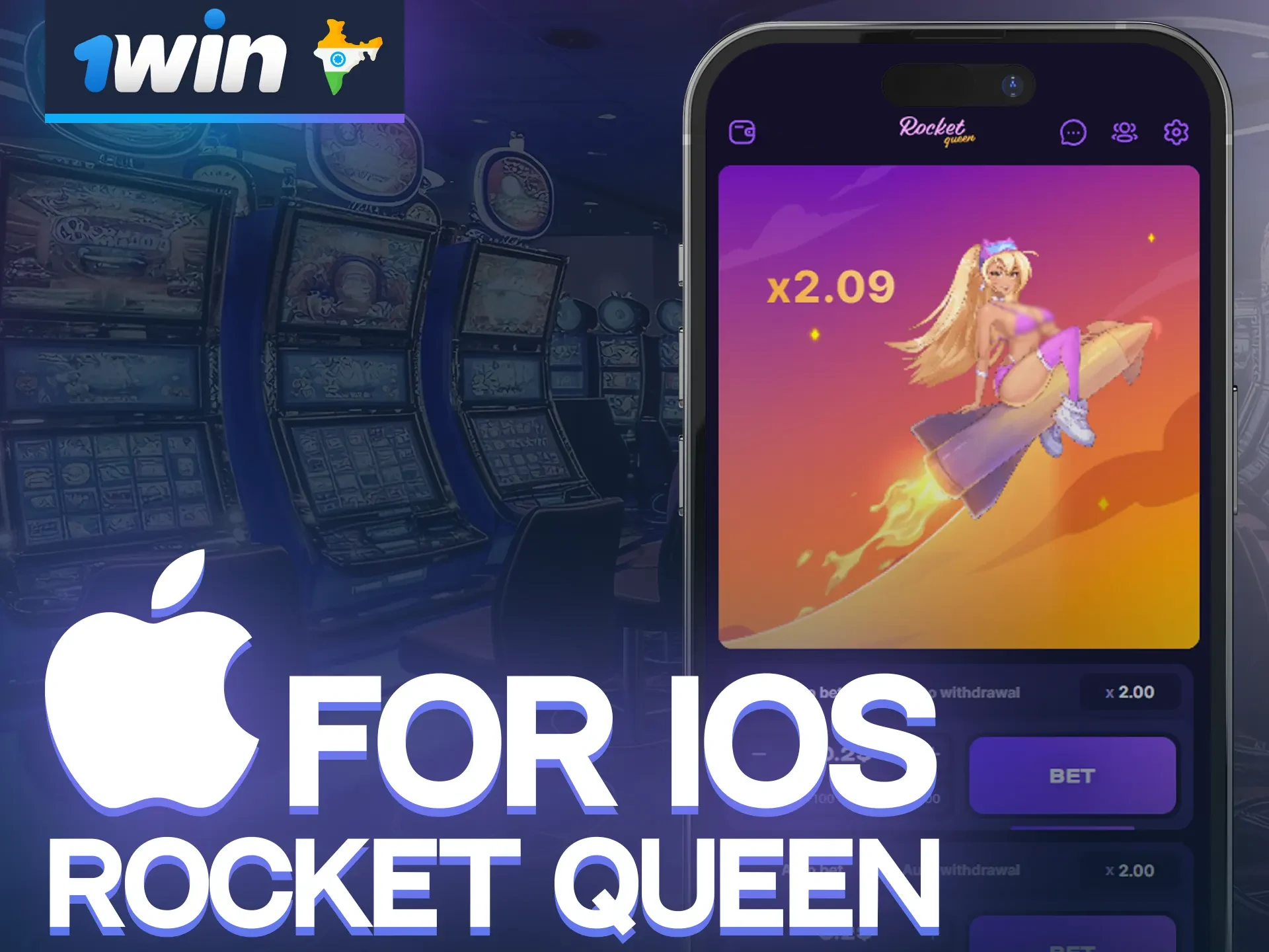 Enjoy the excitement of Rocket Queen in the 1win mobile app for iOS.