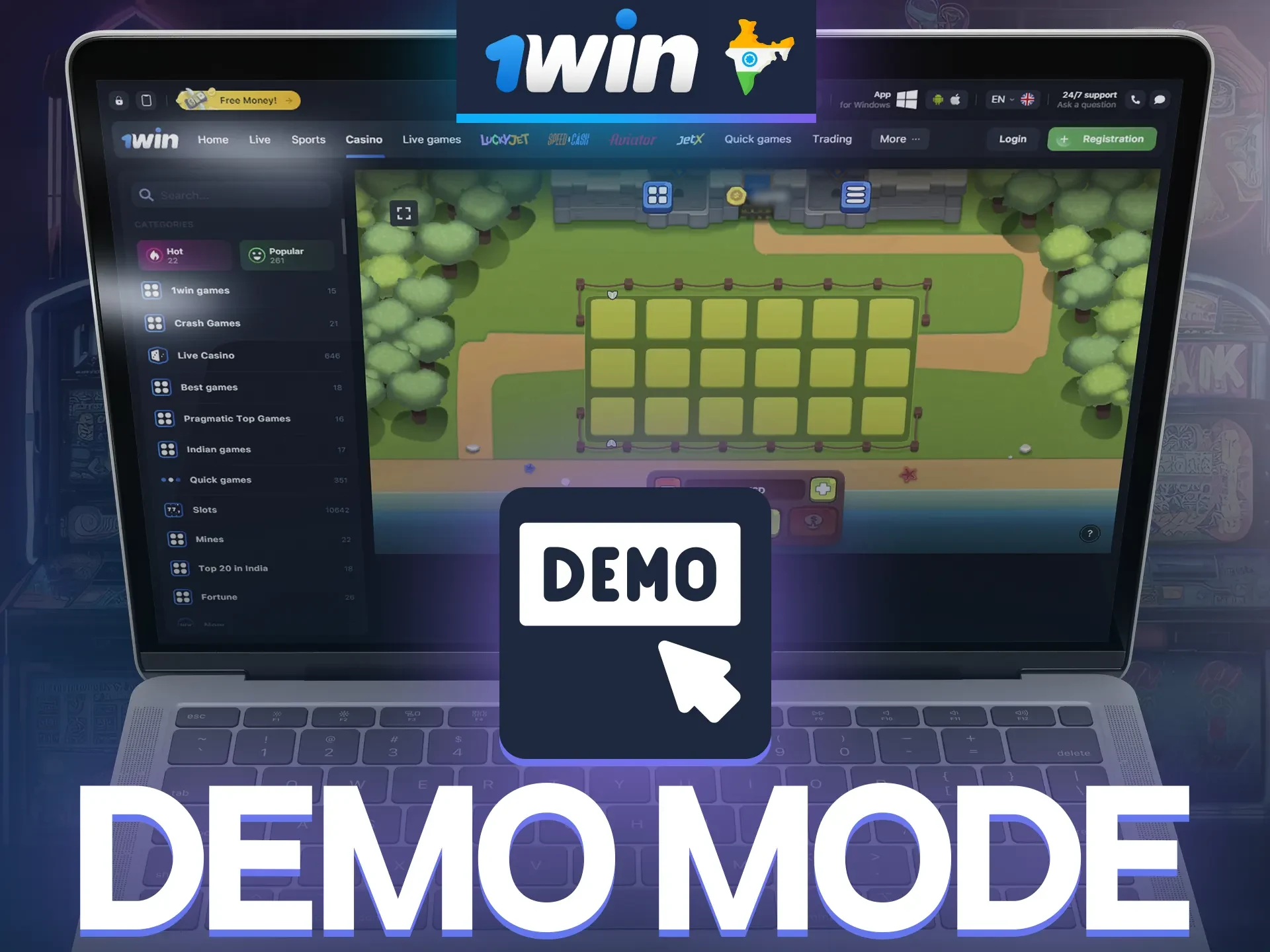 Hone your skills in the Royal Mines demo mode at 1win.