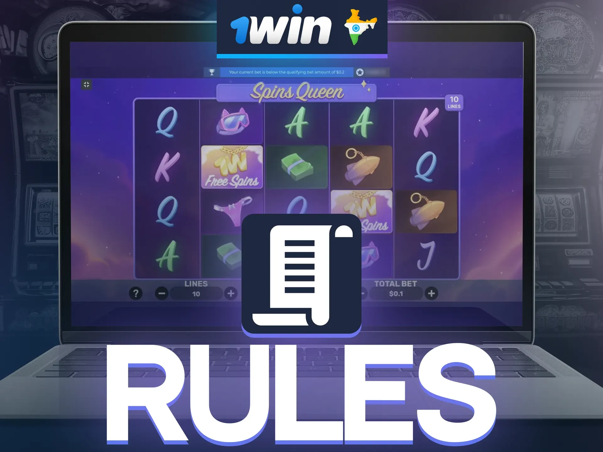 It only takes a couple of minutes to familiarize yourself with the rules of Spins Queen at 1win.