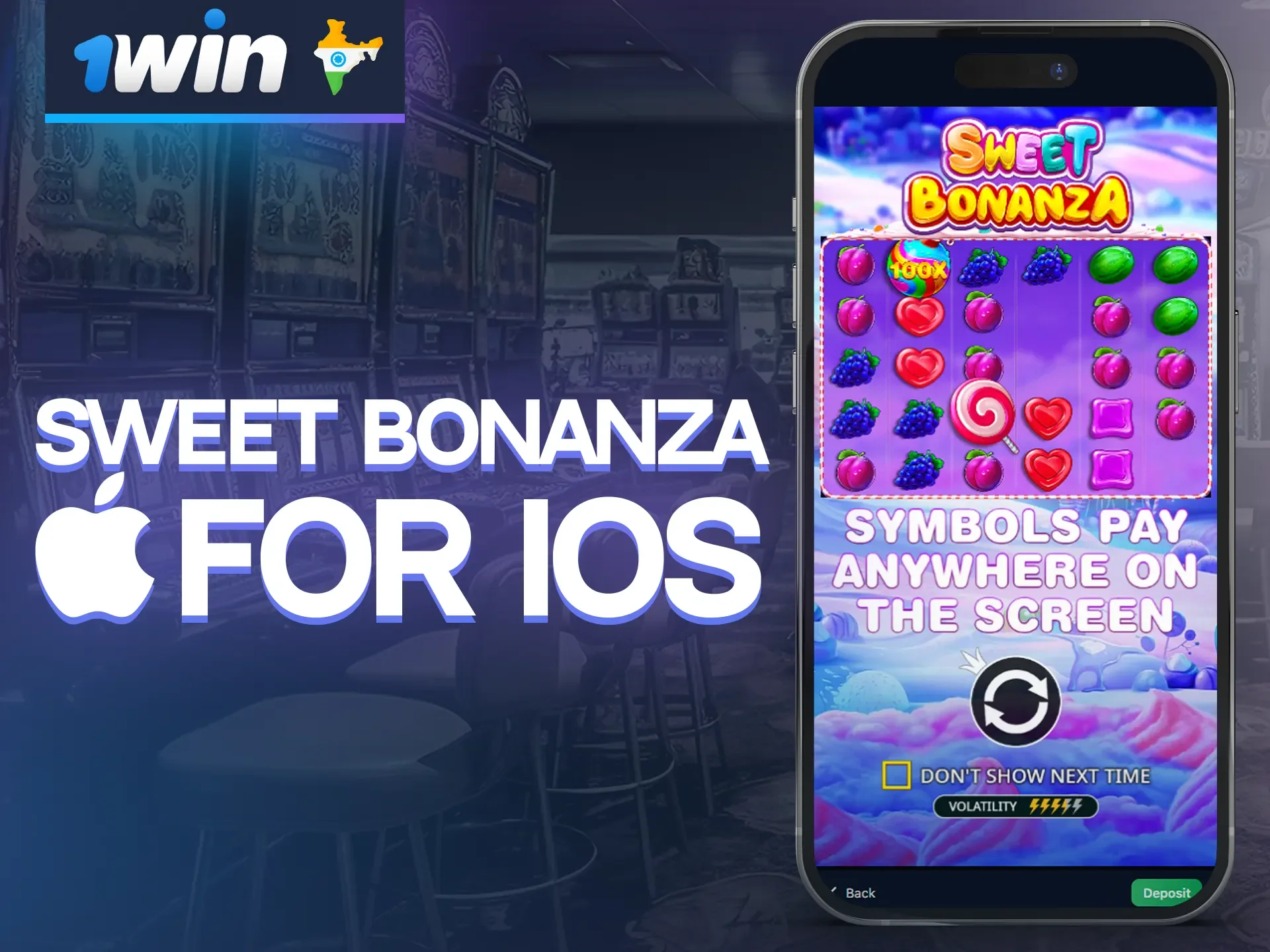 The Sweet Bonanza game can be found in the 1win iOS app.