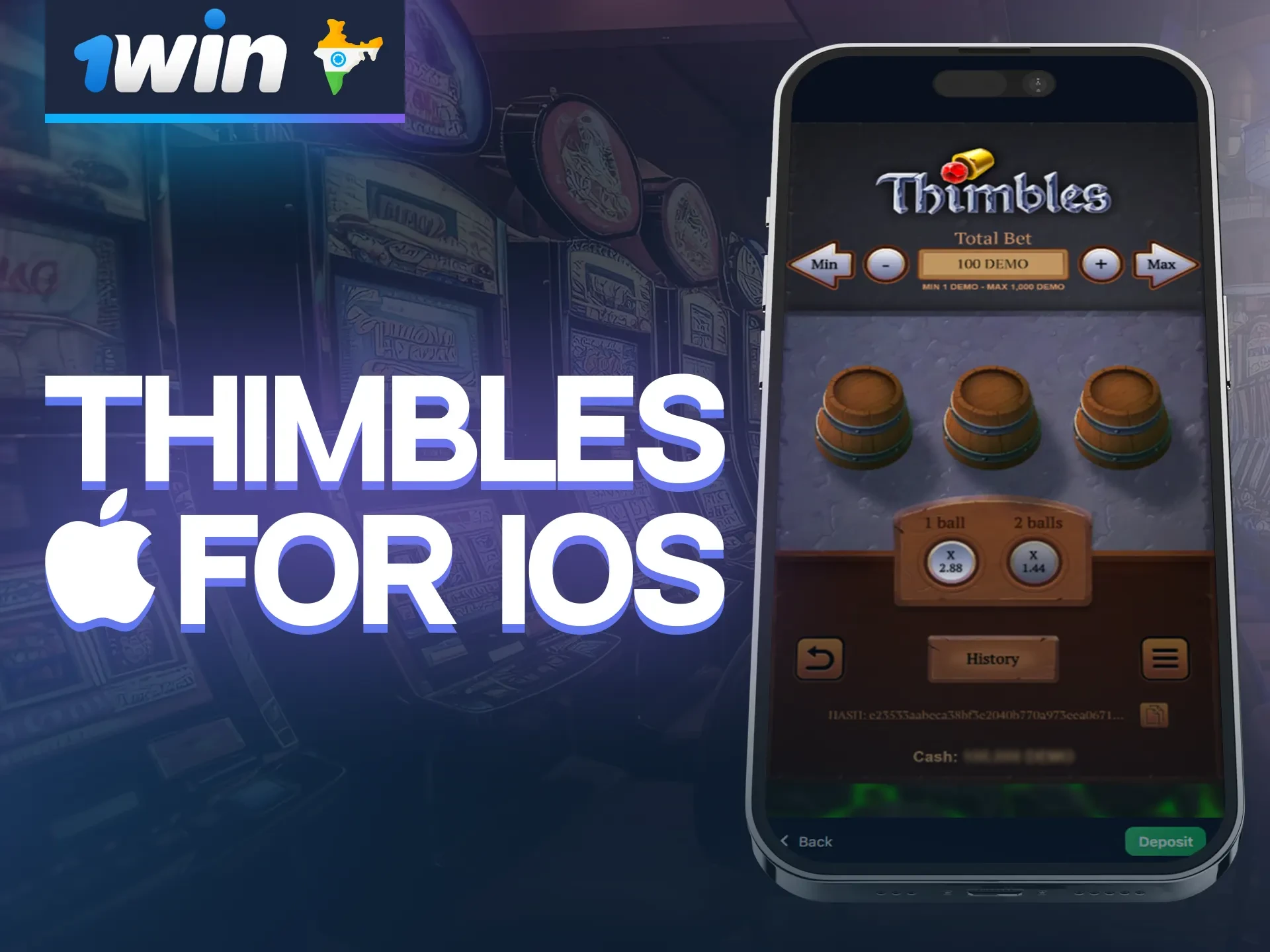 You can download the 1win app for iOS and play Thimbles from your phone.