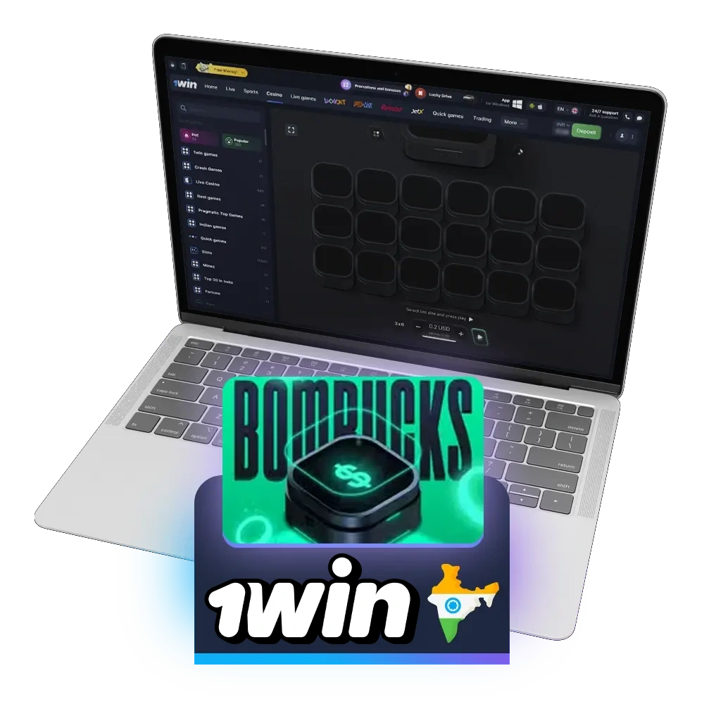 Avoid bombs to become a winner in the game Bombucks at 1win.