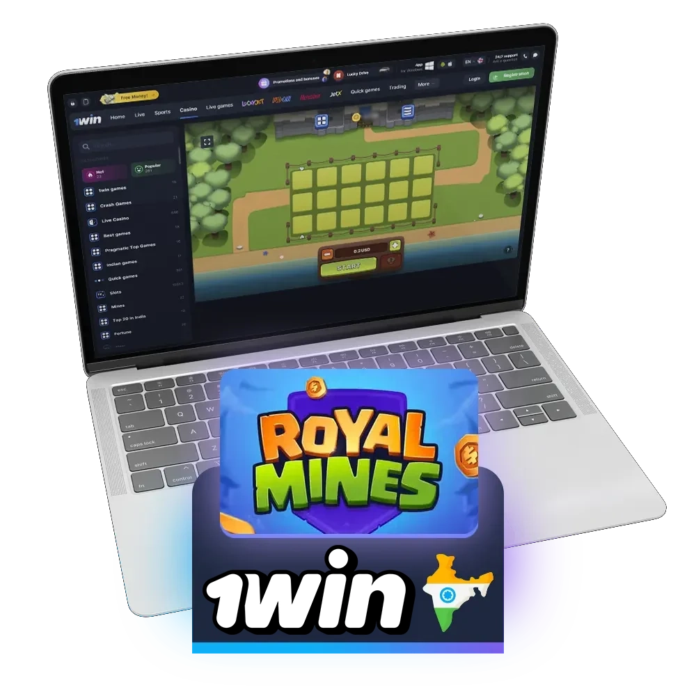 Click on the safe squares to win money in Royal Mines at 1win.