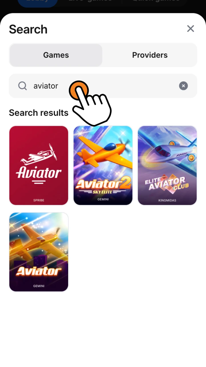 Find the Aviator game at 1win casino section.