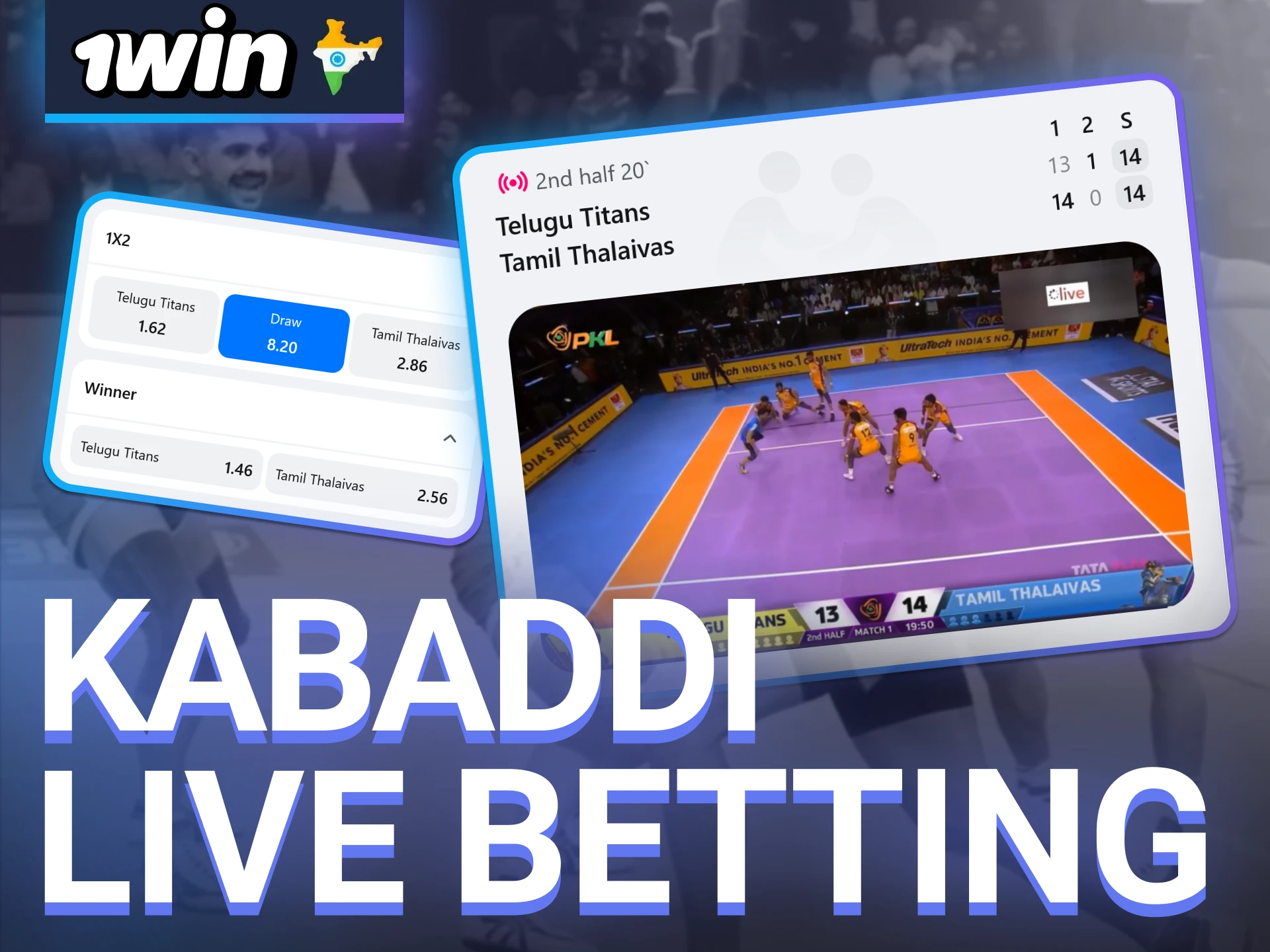 Place real-time bets on kabaddi events with 1win live betting.