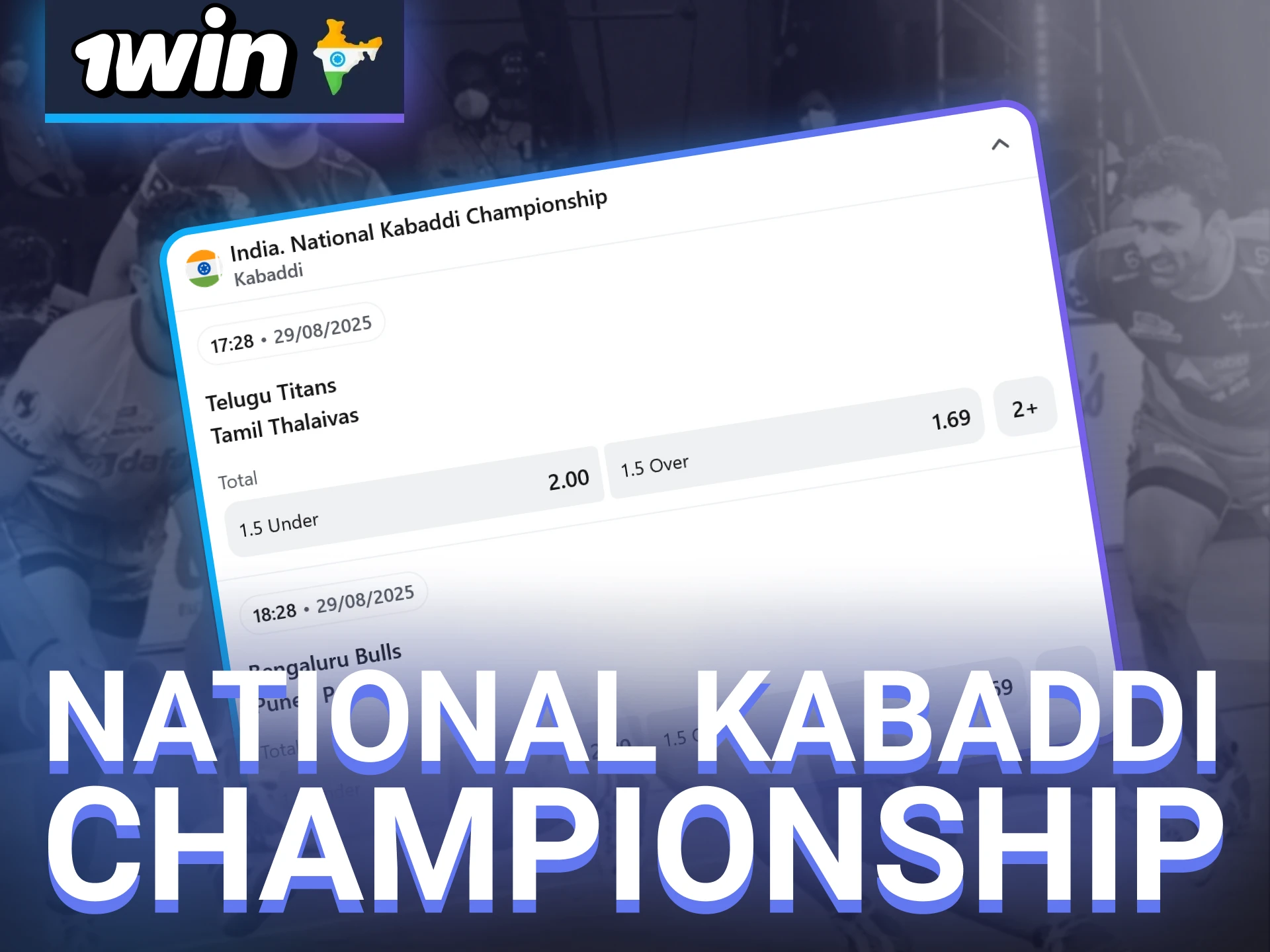 Wager on the national championship of kabaddi at 1win.
