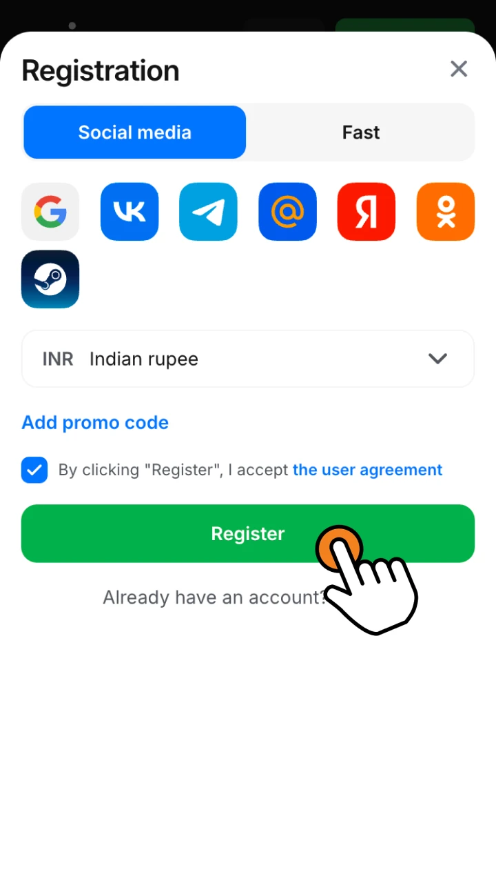 Complete 1win registration process to create an account.