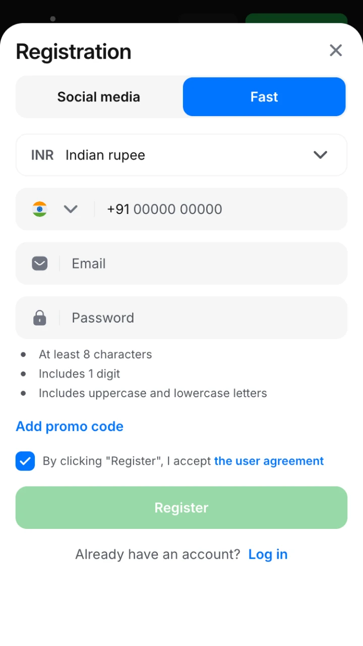 Register on 1win website to create an account.