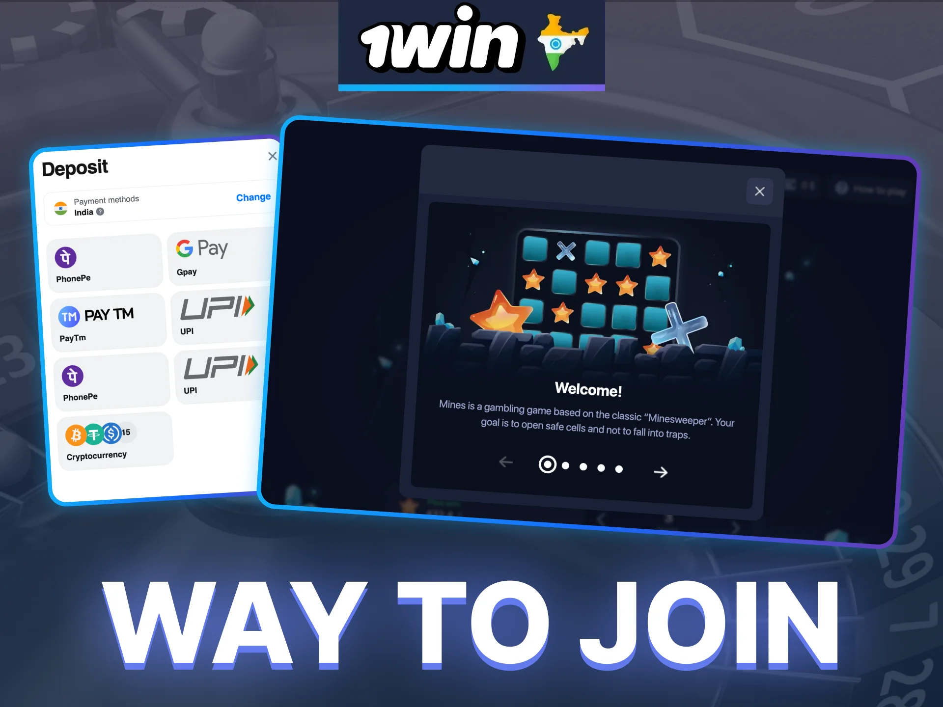 Create a 1win account and join other players to play Mines.