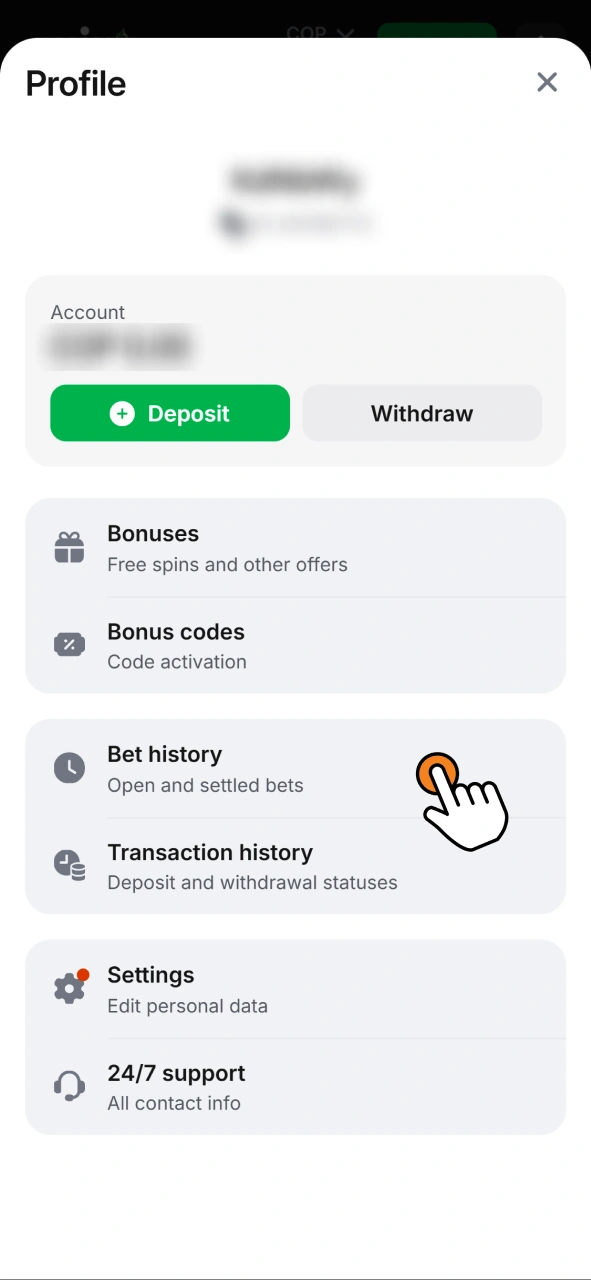 Check your bet history to track your progress on 1Win.