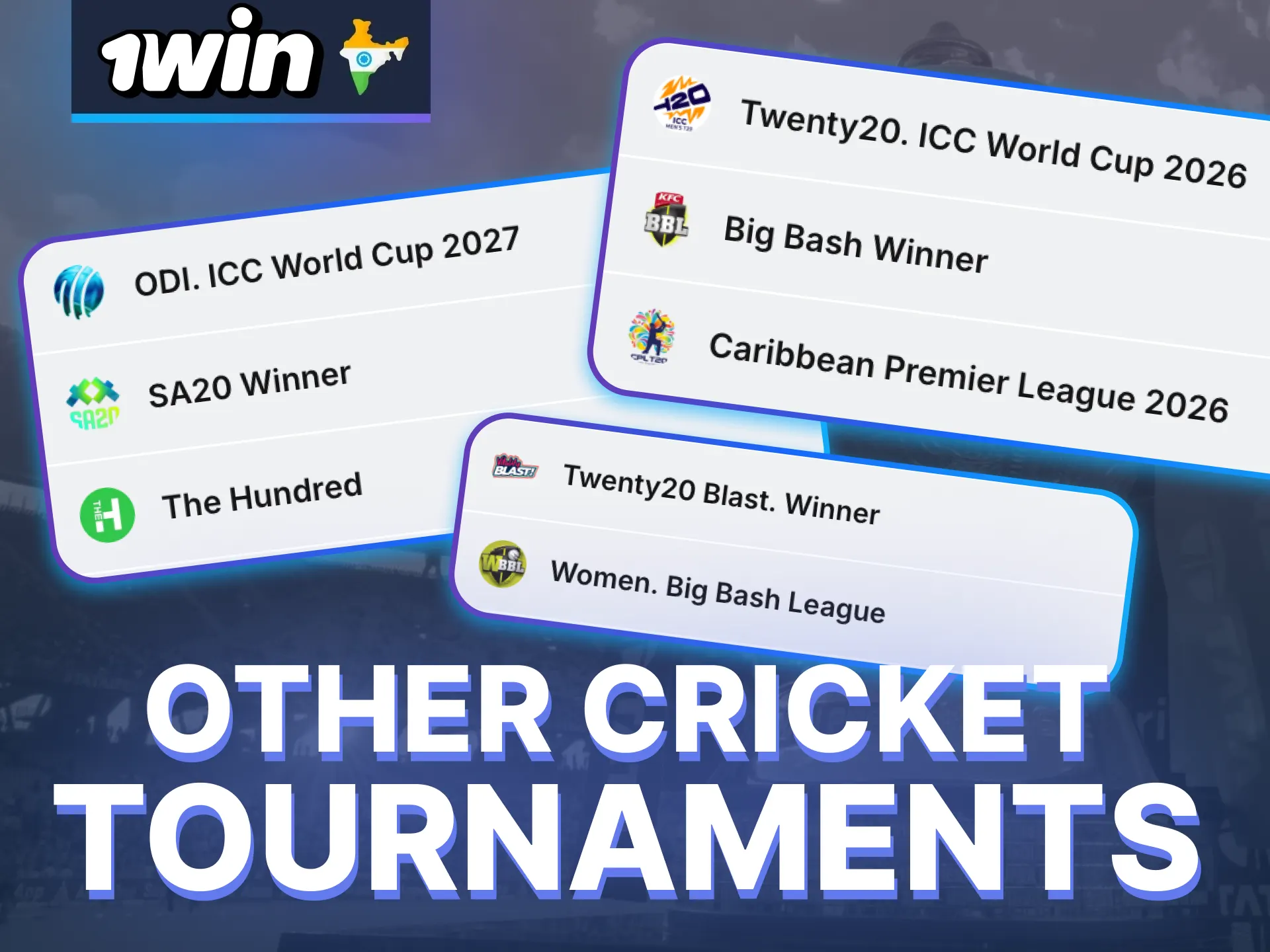 Explore major cricket tournaments on 1win and enjoy year-round betting opportunities.